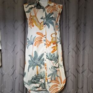 Anthropologie Maeve Leopard The Lillian Cap Sleeve Button Down Shirt Dress S